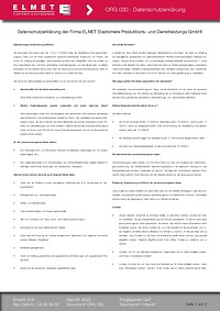 ELMET Datenschutzerklärung