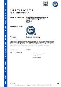 CERTIFICATE<br>TÜV U14 120337