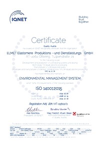 CERTIFICATE<br>ISO 14001:2015